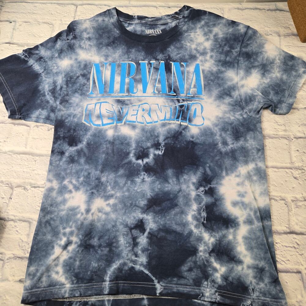 Nirvana Nevermind T-shirt Blue Tie Dye Graphic Band Tee  size Large